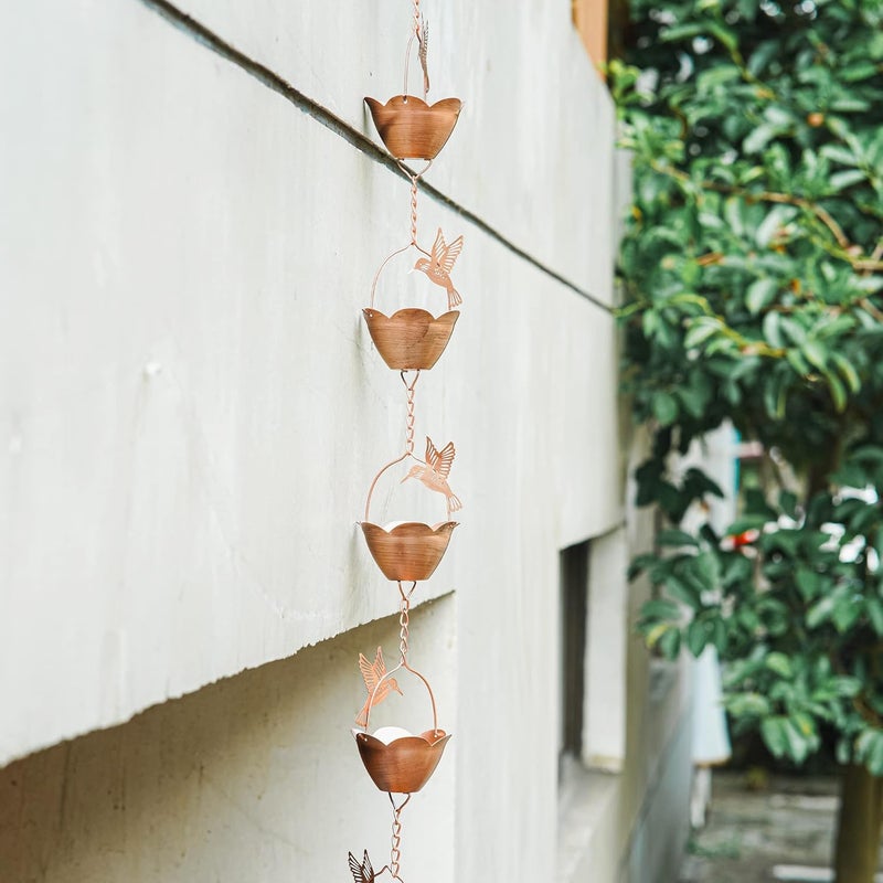 DUSVALLY 8.5 FT Rain Chains Decorative Iron Chain Bell with 12 Bird Rain Collector Cups Garden Decorative,8-1/2 Length - Image 2